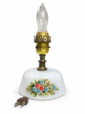 Vintage Floral Milk Glass Table Lamp Base - Leviton Brass Socket